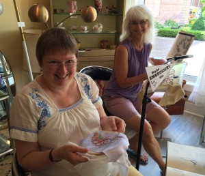 Susan and Christine stitching in Annapolis Royal.