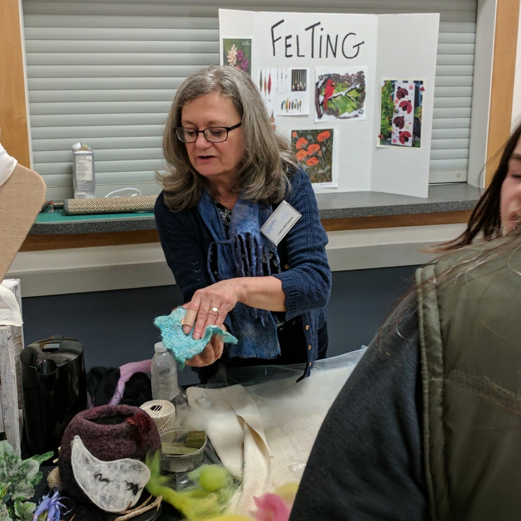 Leslie demonstrating wet felting