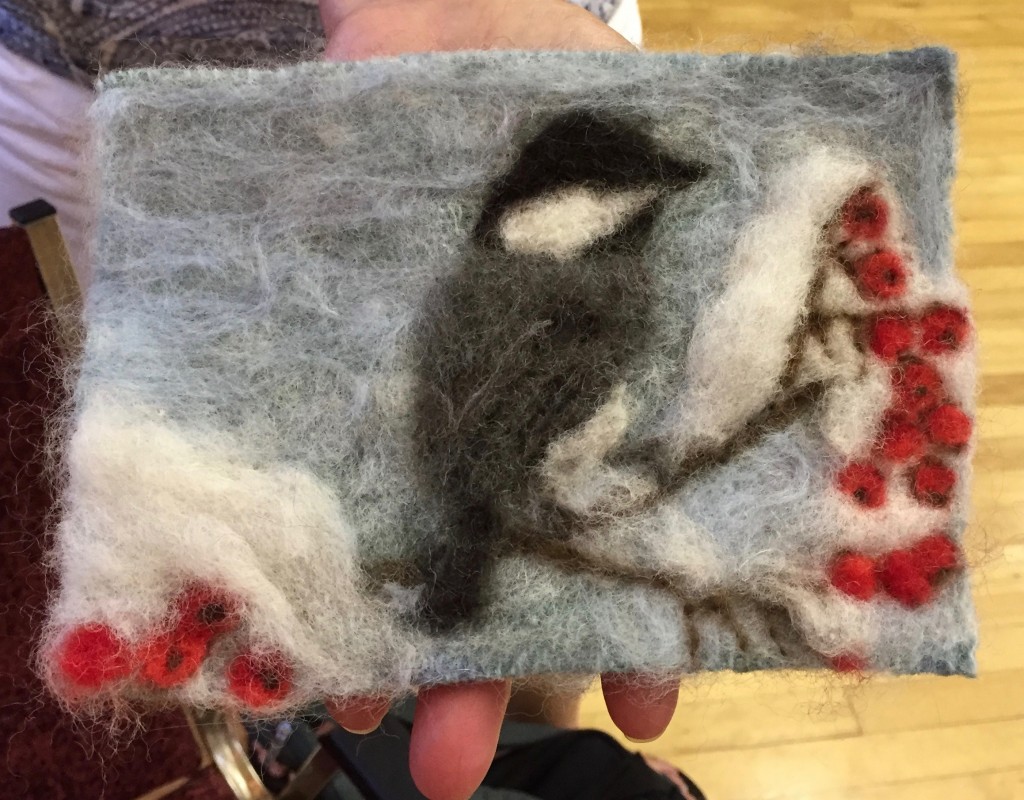 A beautiful felted bird by Brenda.