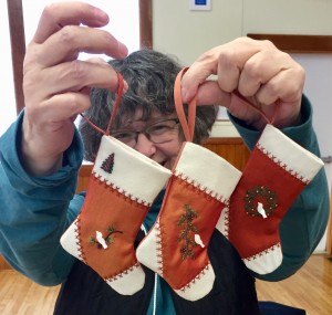 Céleste made more Christmas stockings.